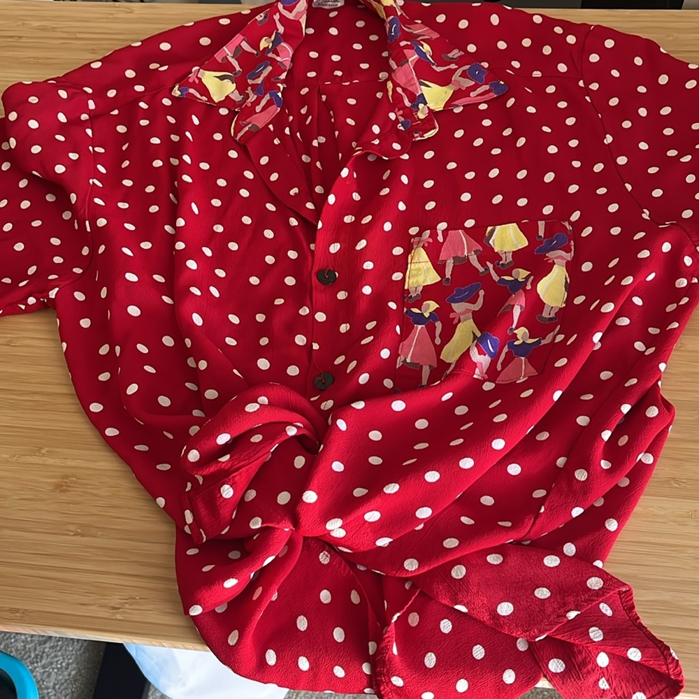 Marla Duran Women's Vintage 90s Lagenlook Polka Dot Oversized Rayon Crepe Top 1X - Picture 8 of 14